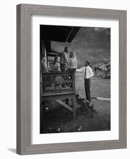 Senator John F. Kennedy Greeting Rural Family While Campaigning For President-Hank Walker-Framed Photographic Print