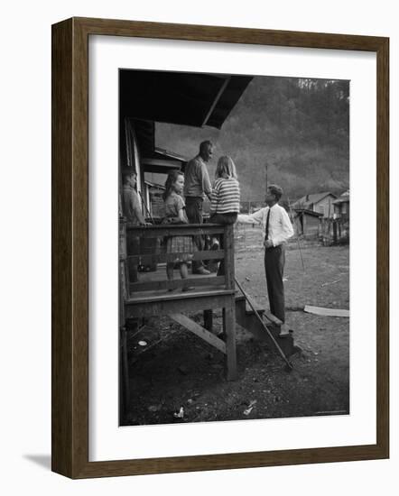 Senator John F. Kennedy Greeting Rural Family While Campaigning For President-Hank Walker-Framed Photographic Print