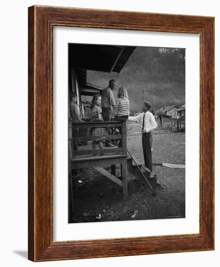 Senator John F. Kennedy Greeting Rural Family While Campaigning For President-Hank Walker-Framed Photographic Print