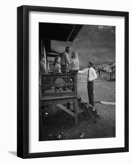 Senator John F. Kennedy Greeting Rural Family While Campaigning For President-Hank Walker-Framed Photographic Print