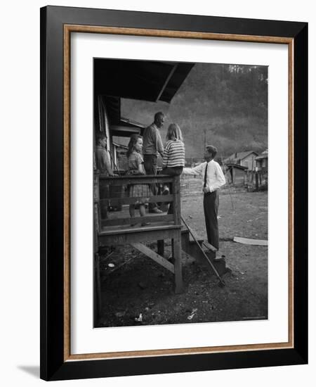 Senator John F. Kennedy Greeting Rural Family While Campaigning For President-Hank Walker-Framed Photographic Print