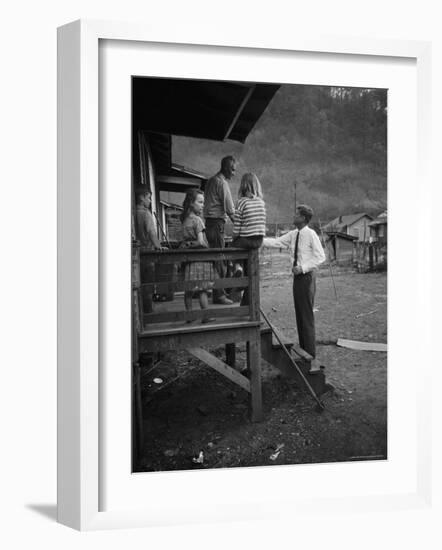 Senator John F. Kennedy Greeting Rural Family While Campaigning For President-Hank Walker-Framed Photographic Print