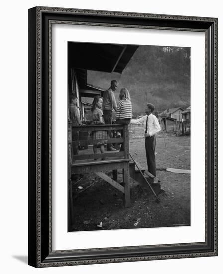 Senator John F. Kennedy Greeting Rural Family While Campaigning For President-Hank Walker-Framed Photographic Print