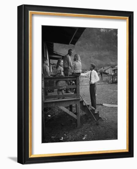 Senator John F. Kennedy Greeting Rural Family While Campaigning For President-Hank Walker-Framed Photographic Print