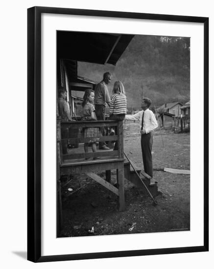 Senator John F. Kennedy Greeting Rural Family While Campaigning For President-Hank Walker-Framed Photographic Print