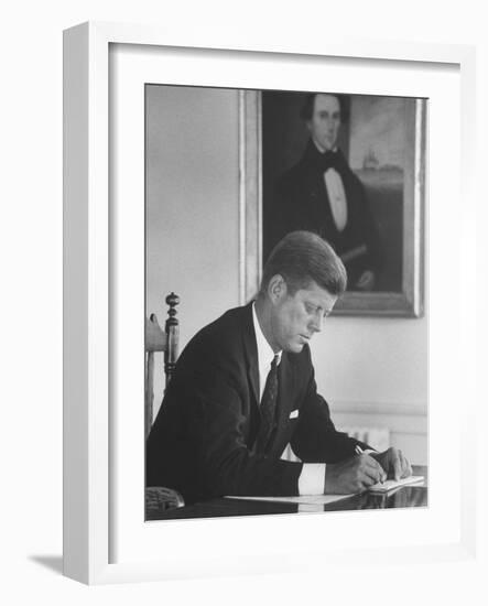Senator John F. Kennedy in His Office after Being Nominated for President at Democratic Convention-Alfred Eisenstaedt-Framed Photographic Print