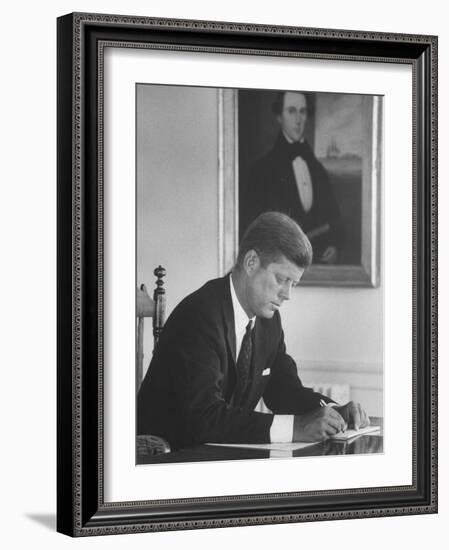 Senator John F. Kennedy in His Office after Being Nominated for President at Democratic Convention-Alfred Eisenstaedt-Framed Photographic Print