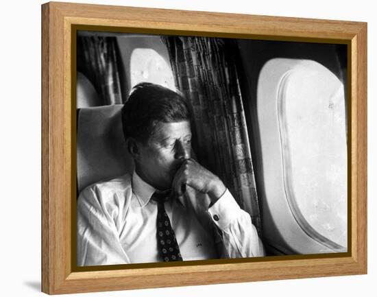 Senator John F. Kennedy on His Private Plane During His Presidential Campaign-Paul Schutzer-Framed Premier Image Canvas