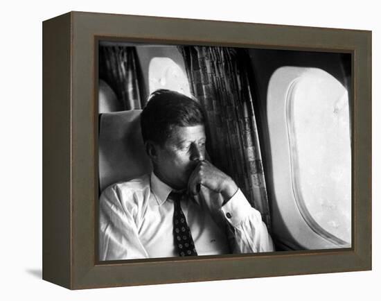 Senator John F. Kennedy on His Private Plane During His Presidential Campaign-Paul Schutzer-Framed Premier Image Canvas