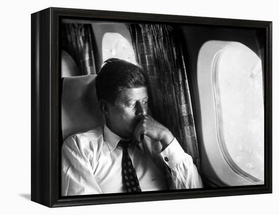 Senator John F. Kennedy on His Private Plane During His Presidential Campaign-Paul Schutzer-Framed Premier Image Canvas