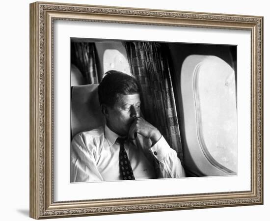 Senator John F. Kennedy on His Private Plane During His Presidential Campaign-Paul Schutzer-Framed Photographic Print