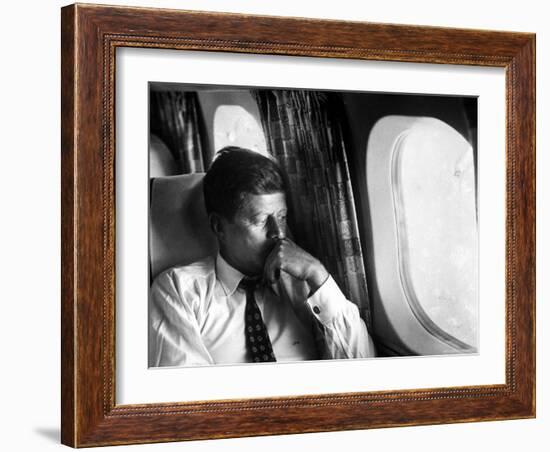 Senator John F. Kennedy on His Private Plane During His Presidential Campaign-Paul Schutzer-Framed Photographic Print