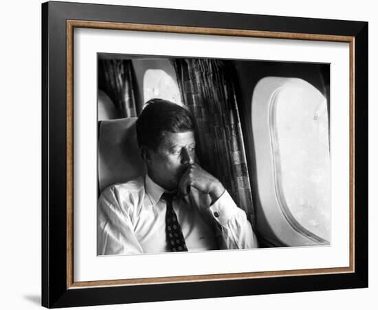 Senator John F. Kennedy on His Private Plane During His Presidential Campaign-Paul Schutzer-Framed Photographic Print