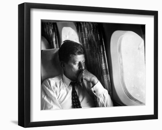 Senator John F. Kennedy on His Private Plane During His Presidential Campaign-Paul Schutzer-Framed Photographic Print