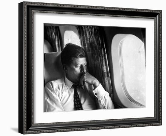 Senator John F. Kennedy on His Private Plane During His Presidential Campaign-Paul Schutzer-Framed Photographic Print