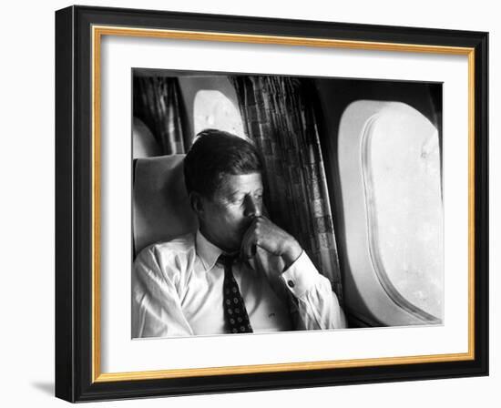 Senator John F. Kennedy on His Private Plane During His Presidential Campaign-Paul Schutzer-Framed Photographic Print