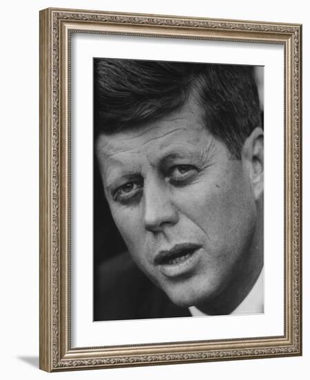 Senator John F. Kennedy Speaking During Press Conference at Gracie Mansion-Howard Sochurek-Framed Photographic Print