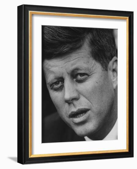 Senator John F. Kennedy Speaking During Press Conference at Gracie Mansion-Howard Sochurek-Framed Photographic Print