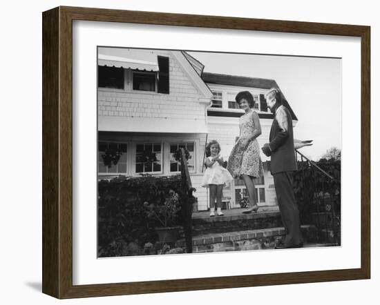 Senator John F. Kennedy with Wife Jackie and Daughter Caroline at Family Summer Home-Paul Schutzer-Framed Photographic Print