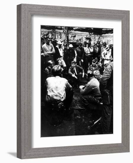 Senator John Kennedy Campaigning at Coal Mine-Hank Walker-Framed Photographic Print