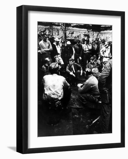 Senator John Kennedy Campaigning at Coal Mine-Hank Walker-Framed Photographic Print