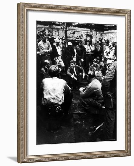 Senator John Kennedy Campaigning at Coal Mine-Hank Walker-Framed Photographic Print