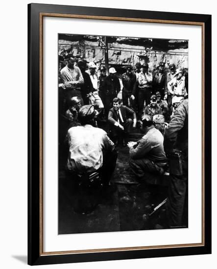 Senator John Kennedy Campaigning at Coal Mine-Hank Walker-Framed Photographic Print