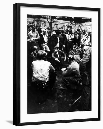 Senator John Kennedy Campaigning at Coal Mine-Hank Walker-Framed Photographic Print