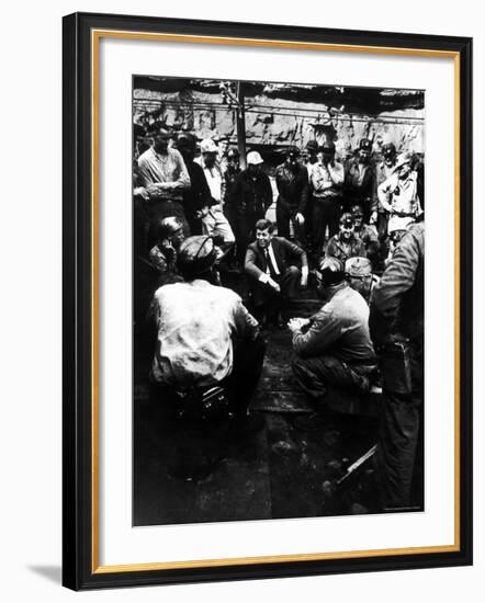 Senator John Kennedy Campaigning at Coal Mine-Hank Walker-Framed Photographic Print