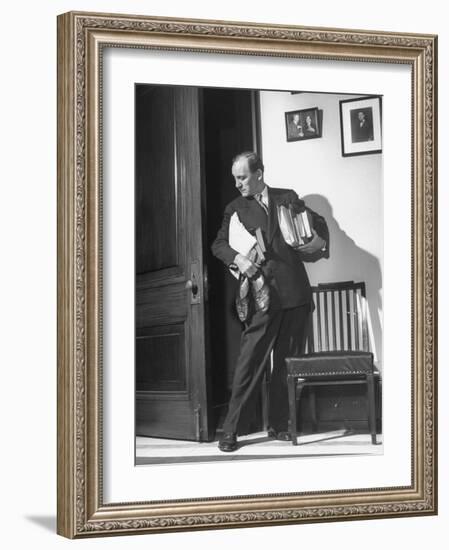 Senator John L McClellan, Carrying an Arm Load of Books and Papers, Ready for a Filibuster-Martha Holmes-Framed Photographic Print