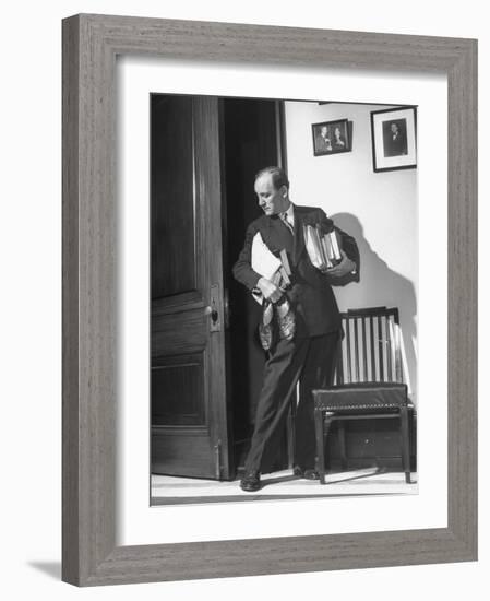 Senator John L McClellan, Carrying an Arm Load of Books and Papers, Ready for a Filibuster-Martha Holmes-Framed Photographic Print