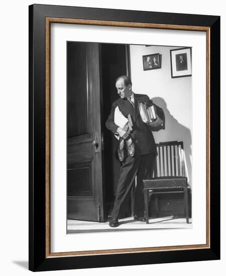 Senator John L McClellan, Carrying an Arm Load of Books and Papers, Ready for a Filibuster-Martha Holmes-Framed Photographic Print