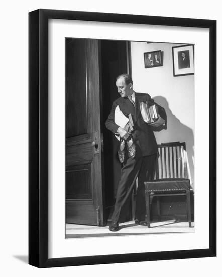 Senator John L McClellan, Carrying an Arm Load of Books and Papers, Ready for a Filibuster-Martha Holmes-Framed Photographic Print