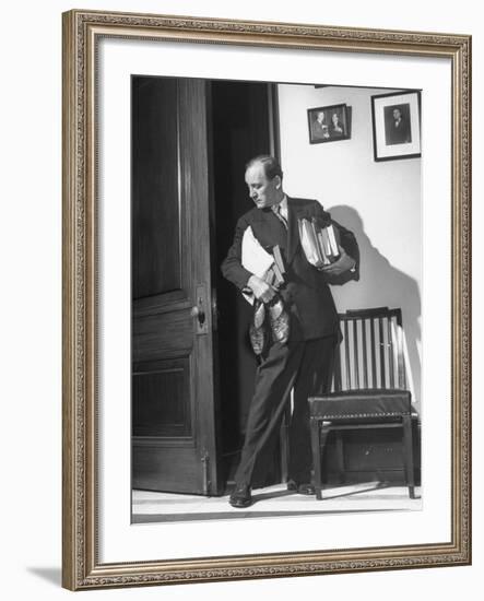 Senator John L McClellan, Carrying an Arm Load of Books and Papers, Ready for a Filibuster-Martha Holmes-Framed Photographic Print