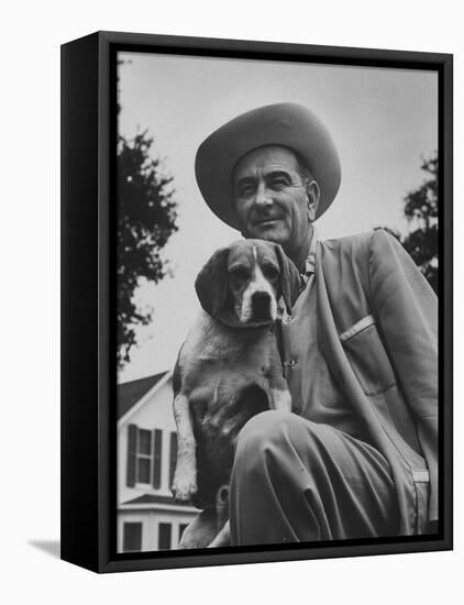 Senator Lyndon B. Johnson with Pet Called Little Beagle Jr. on His Ranch-Thomas D^ Mcavoy-Framed Premier Image Canvas