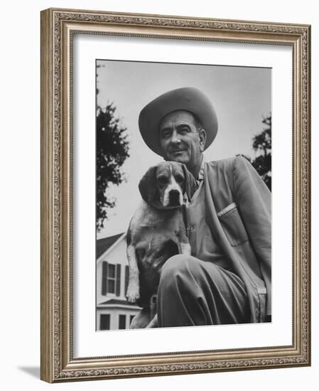 Senator Lyndon B. Johnson with Pet Called Little Beagle Jr. on His Ranch-Thomas D^ Mcavoy-Framed Photographic Print