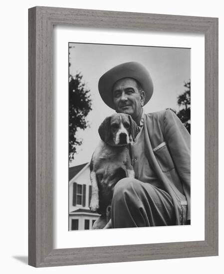 Senator Lyndon B. Johnson with Pet Called Little Beagle Jr. on His Ranch-Thomas D^ Mcavoy-Framed Photographic Print