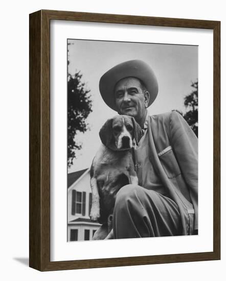 Senator Lyndon B. Johnson with Pet Called Little Beagle Jr. on His Ranch-Thomas D^ Mcavoy-Framed Photographic Print