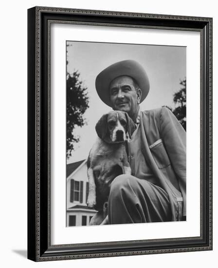 Senator Lyndon B. Johnson with Pet Called Little Beagle Jr. on His Ranch-Thomas D^ Mcavoy-Framed Photographic Print