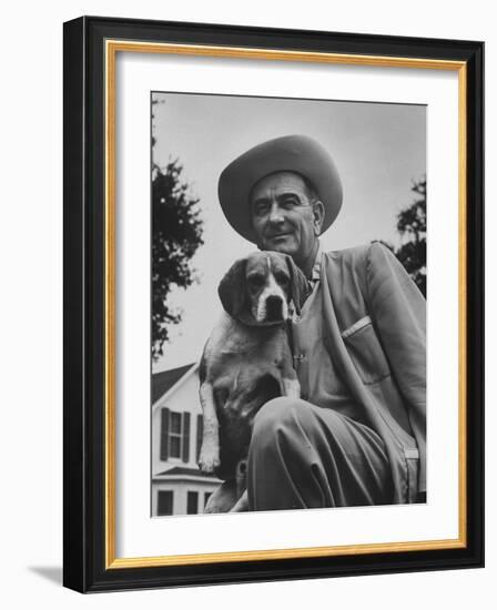 Senator Lyndon B. Johnson with Pet Called Little Beagle Jr. on His Ranch-Thomas D^ Mcavoy-Framed Photographic Print