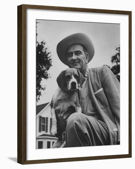 Senator Lyndon B. Johnson with Pet Called Little Beagle Jr. on His Ranch-Thomas D^ Mcavoy-Framed Photographic Print