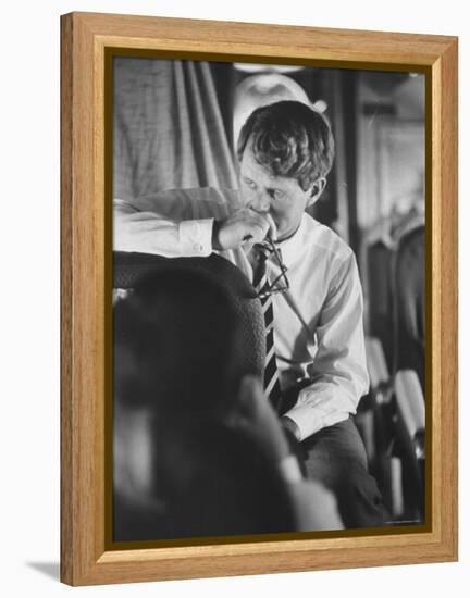 Senator Robert F. Kennedy Aboard Plane During Trip to Help Local Candidates-Bill Eppridge-Framed Premier Image Canvas