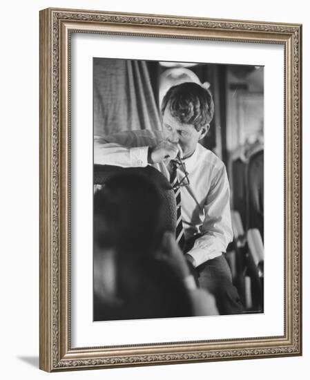 Senator Robert F. Kennedy Aboard Plane During Trip to Help Local Candidates-Bill Eppridge-Framed Photographic Print