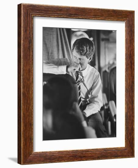 Senator Robert F. Kennedy Aboard Plane During Trip to Help Local Candidates-Bill Eppridge-Framed Photographic Print