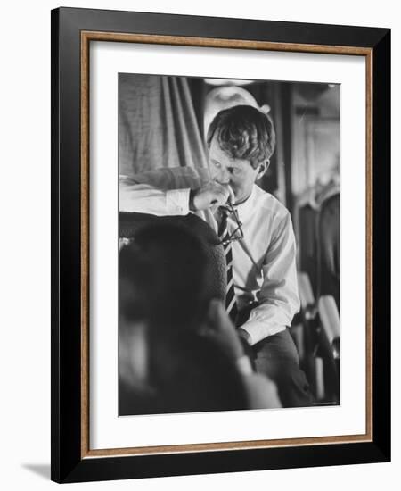 Senator Robert F. Kennedy Aboard Plane During Trip to Help Local Candidates-Bill Eppridge-Framed Photographic Print