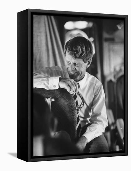 Senator Robert F. Kennedy Aboard Plane Traveling to Campaign For Local Democrats-Bill Eppridge-Framed Premier Image Canvas