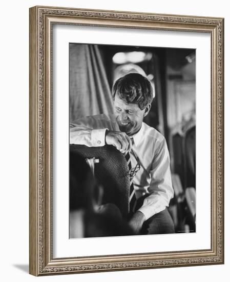 Senator Robert F. Kennedy Aboard Plane Traveling to Campaign For Local Democrats-Bill Eppridge-Framed Photographic Print