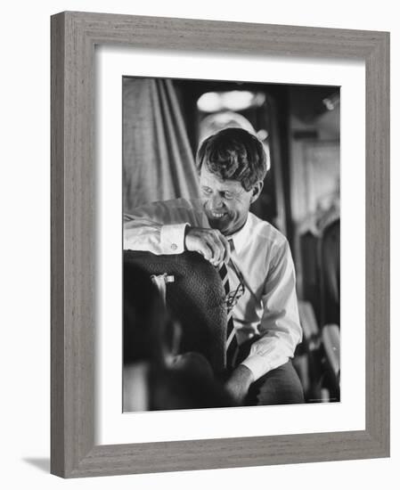 Senator Robert F. Kennedy Aboard Plane Traveling to Campaign For Local Democrats-Bill Eppridge-Framed Photographic Print