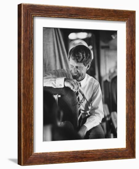 Senator Robert F. Kennedy Aboard Plane Traveling to Campaign For Local Democrats-Bill Eppridge-Framed Photographic Print