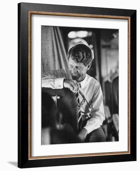 Senator Robert F. Kennedy Aboard Plane Traveling to Campaign For Local Democrats-Bill Eppridge-Framed Photographic Print